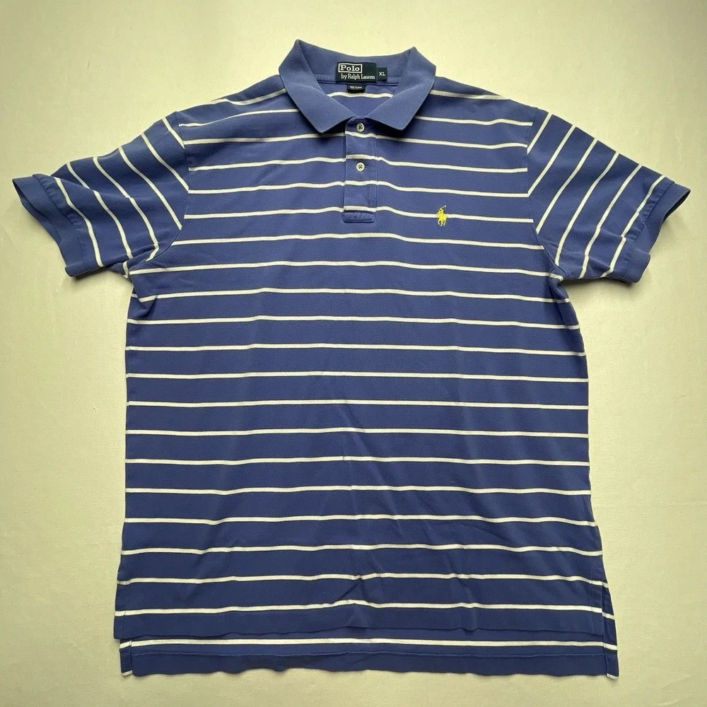Vintage Polo‎ Ralph Lauren Men's Polo Shirt XL Short Sleeve Blue White Stripe